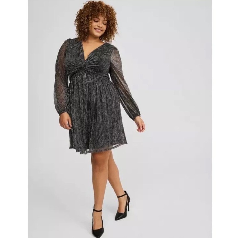 NEW Torrid Metallic Mini Dress Sz 0 L 12 Knotted Bodice Sheer Sleeve Glam Party